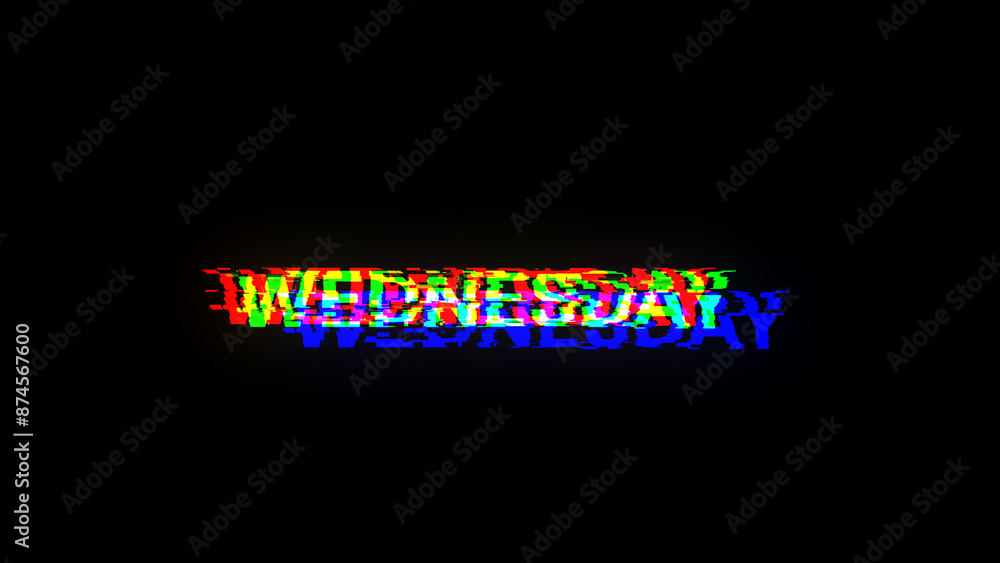 Poster 3d rendering wednesday text with screen effects of technological glitches