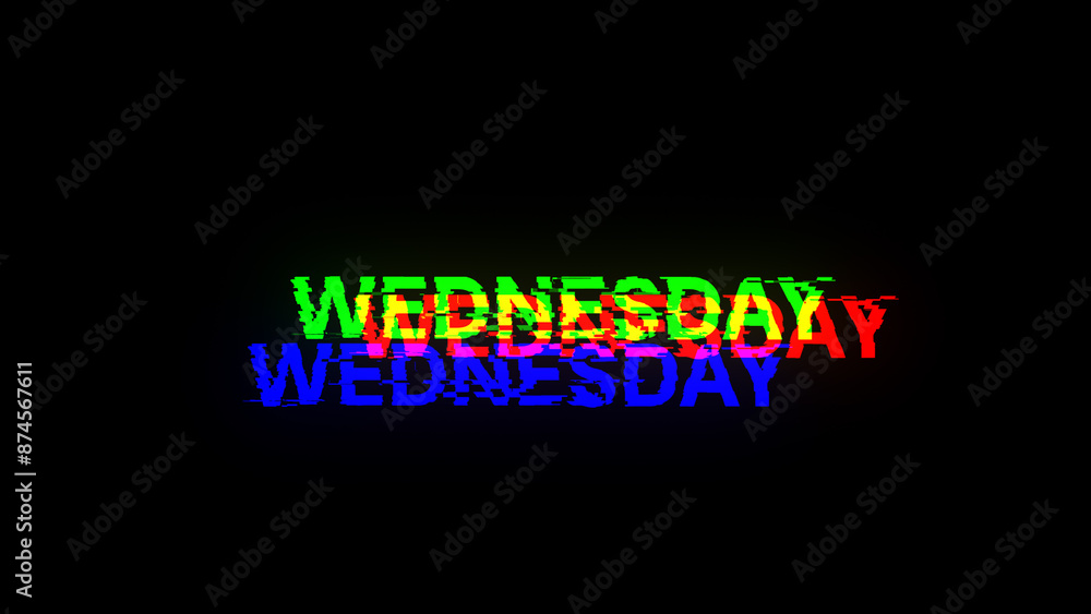 Poster 3d rendering wednesday text with screen effects of technological glitches