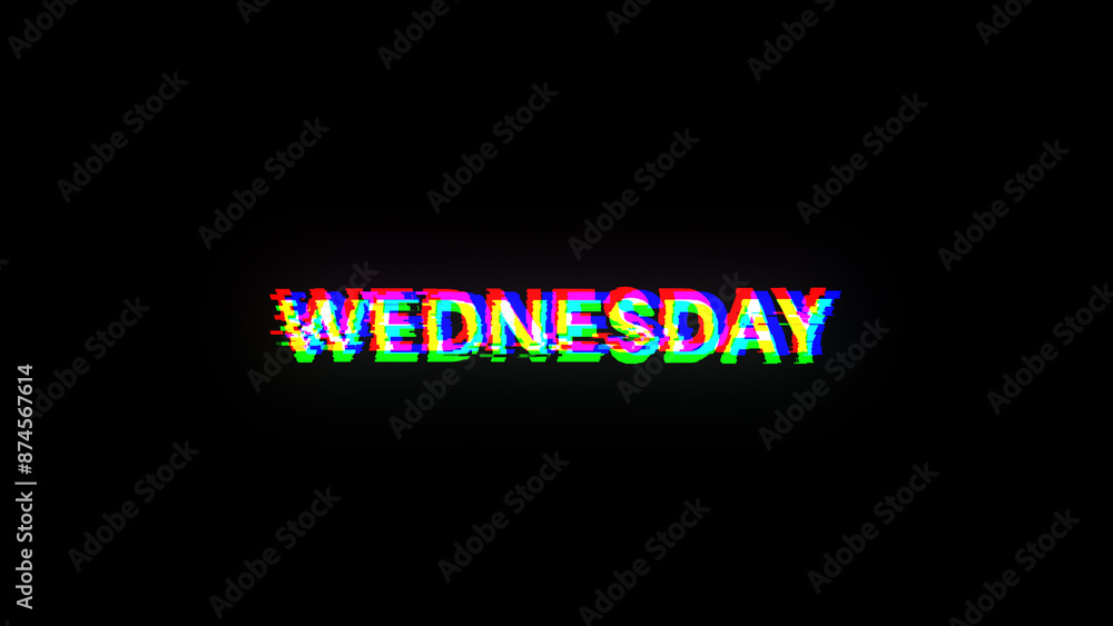 Poster 3d rendering wednesday text with screen effects of technological glitches