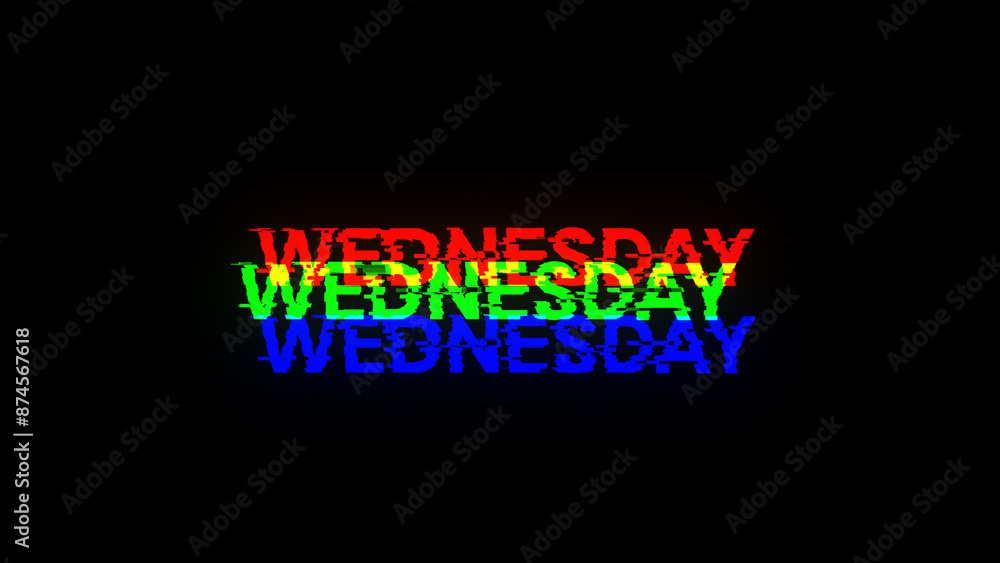 Poster 3d rendering wednesday text with screen effects of technological glitches