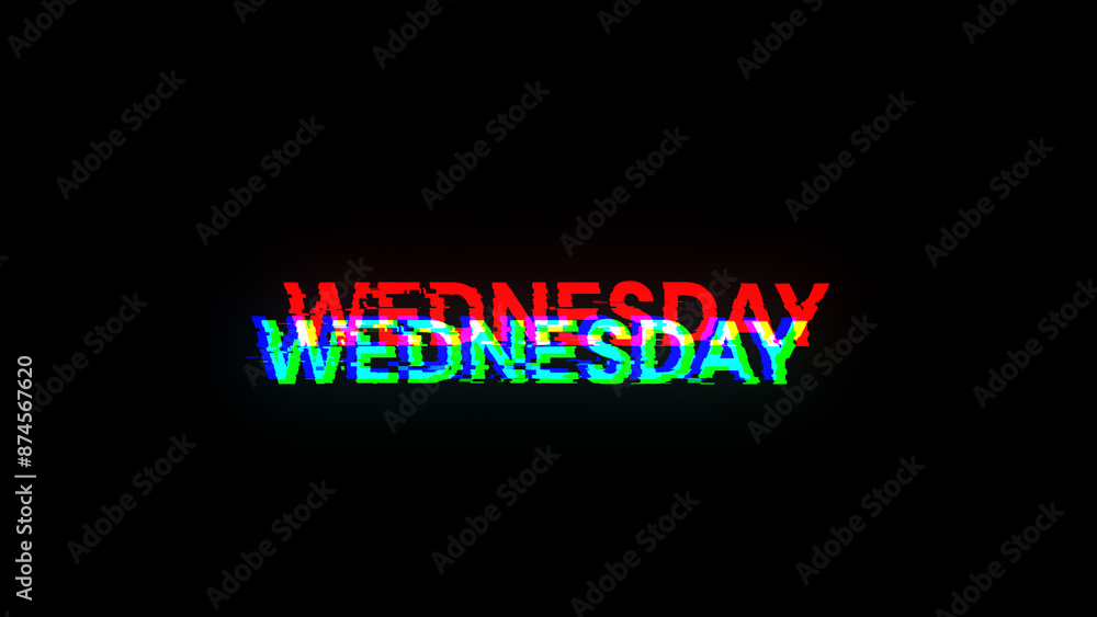 Poster 3d rendering wednesday text with screen effects of technological glitches