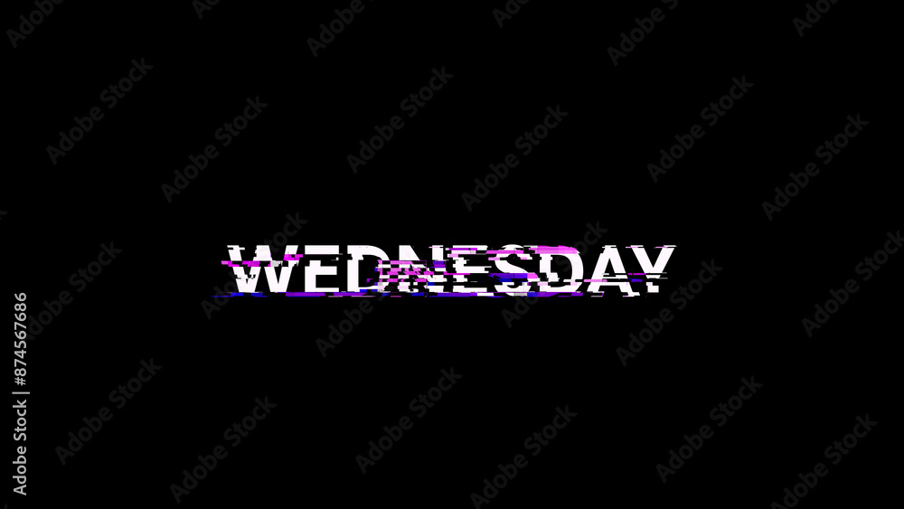 Poster 3d rendering wednesday text with screen effects of technological glitches