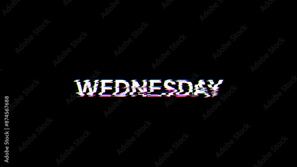 Poster 3d rendering wednesday text with screen effects of technological glitches