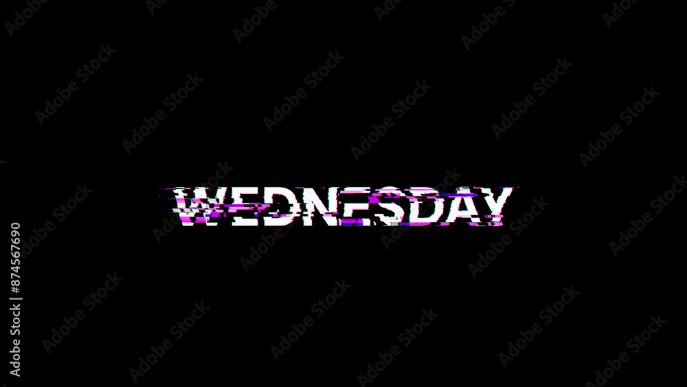 Poster 3d rendering wednesday text with screen effects of technological glitches