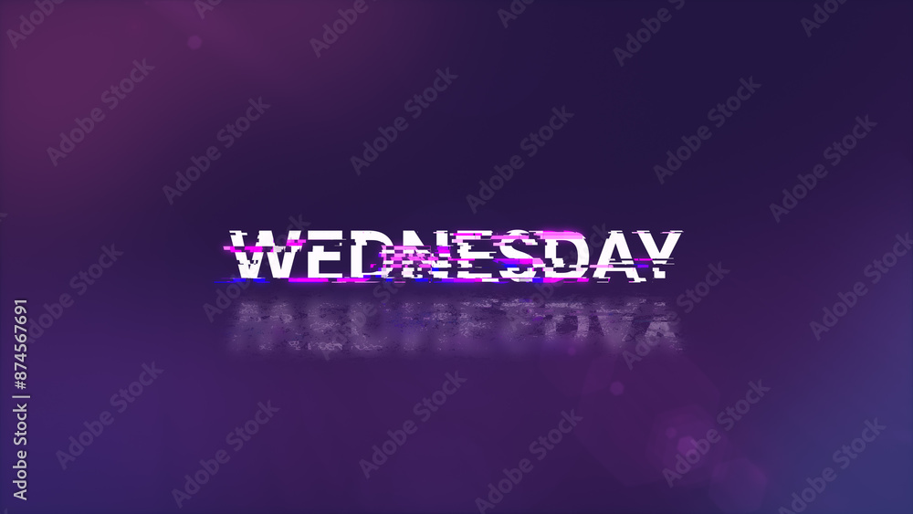 Poster 3d rendering wednesday text with screen effects of technological glitches