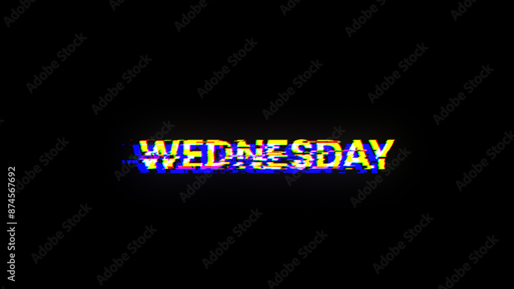 Poster 3d rendering wednesday text with screen effects of technological glitches