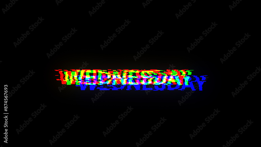 Poster 3d rendering wednesday text with screen effects of technological glitches