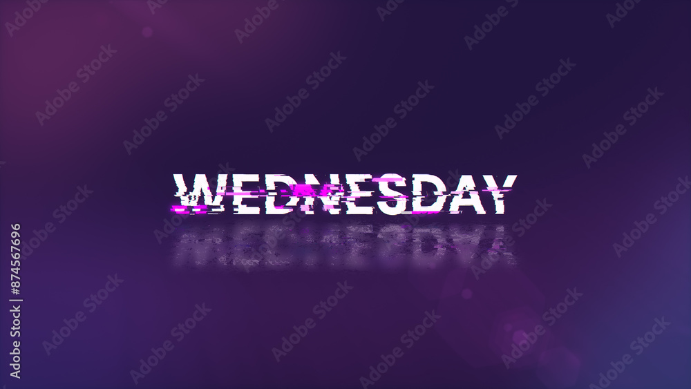 Poster 3d rendering wednesday text with screen effects of technological glitches