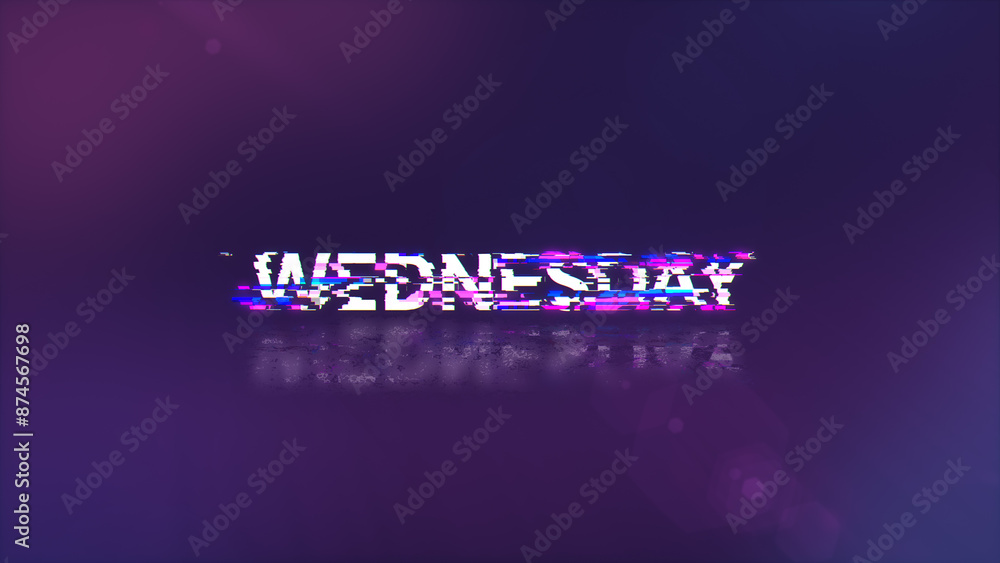 Poster 3d rendering wednesday text with screen effects of technological glitches