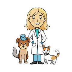 Women Veterinarian with Animals Vector Chart on White Background