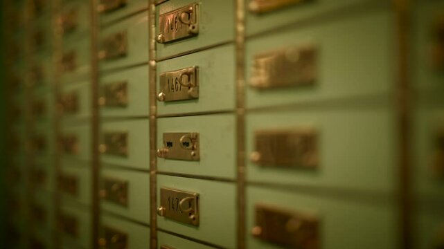 Antique safe deposit boxes are securely stored in a bank vault to ensure protection