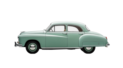 Side View of a Mint Green 1950s Sedan isolated on white transparent background