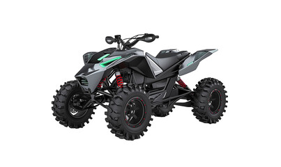 Gray Off-Road Quad Bike With Green Lights and Black Wheels isolated on transparent background