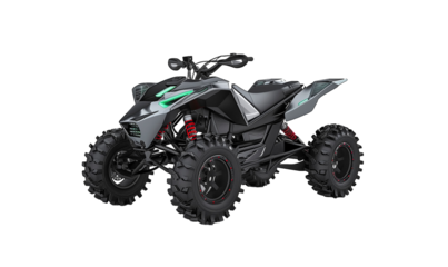 Gray Off-Road Quad Bike With Green Lights and Black Wheels isolated on transparent background