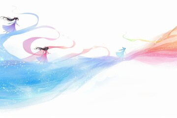 Obraz premium Delicate watercolor illustration of a flowing pink and blue abstract landscape