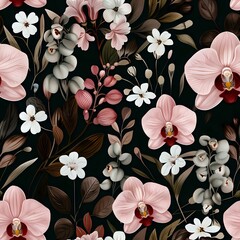 Graceful Pink and White Orchid and Daisy Floral Design for Wallpaper