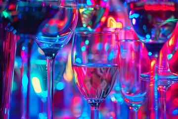 Neon-lit cocktails with bright lighting, creating a modern and fashionable atmosphere for bars and clubs