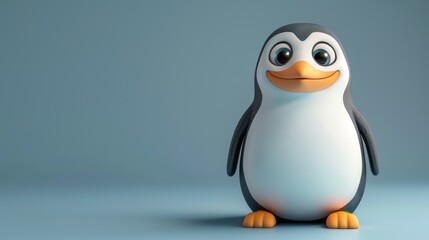 Fototapeta premium cute penguin illustration, adorable cartoon penguin striking a playful pose on a minimalist backdrop, perfect for a greeting card illustration