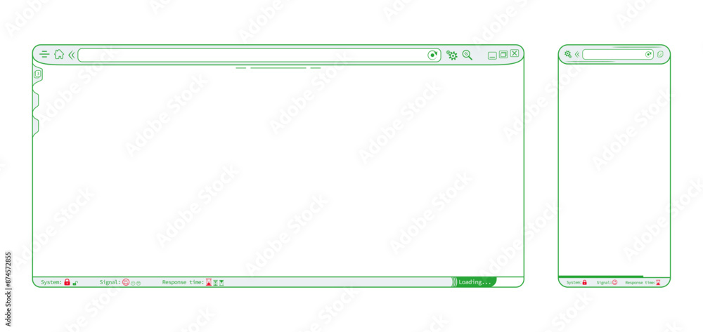 Wall mural green internet browser phone app webpage, blank website template vector design. editable lines web b