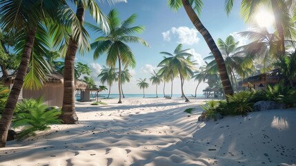 Playa del carmen beach palm trees mexico. Beach. Ultra realistic. Photorealistic