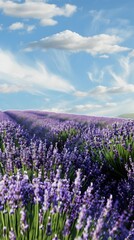 Fototapeta premium Stunning Lavender Field in Full Bloom Against Cloudy Sky Backdrop