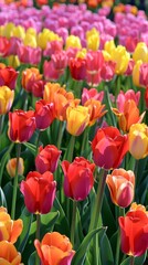 Fototapeta premium Vibrant and Colorful Tulips Field in Full Bloom during Spring Season