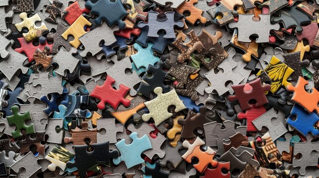 pile of puzzle pieces with a lot of them