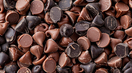 Assortment of milk and dark chocolate chips close-up