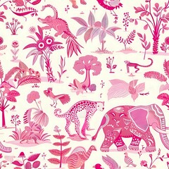 Pink Jungle Theme Nature Illustration