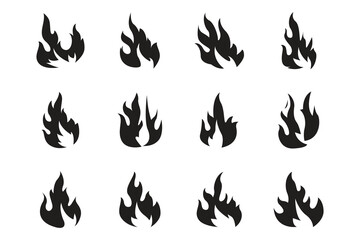 Flat design fire logo set flame element collection simple silhouette illustration fire icon symbol template