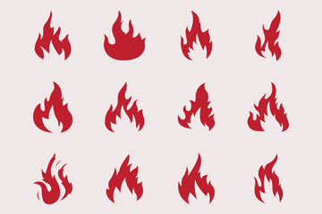 Flat design fire logo set flame element collection simple silhouette illustration fire icon symbol template