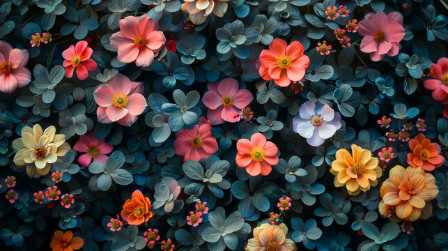 beautiful fantasy vintage wallpaper Colorful pretty disco retro vibes botanical flower bunch,vintage motif for floral print digital background 