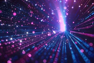 Fototapeta premium Dots and lines penetrate upward through particle trajectory network technology and speed sense background stock illustration 