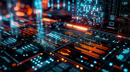Obraz premium Ultradetailed decentralized finance payment system holographic interface glowing with transaction data modern background 