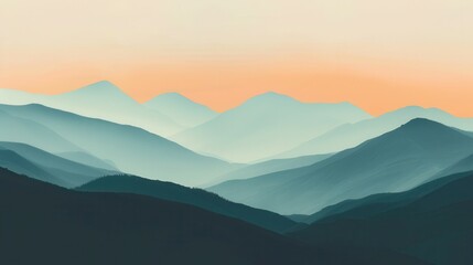 Obraz premium A minimalist depiction of a mountain range with simple shapes, muted colors, and a serene atmosphere.