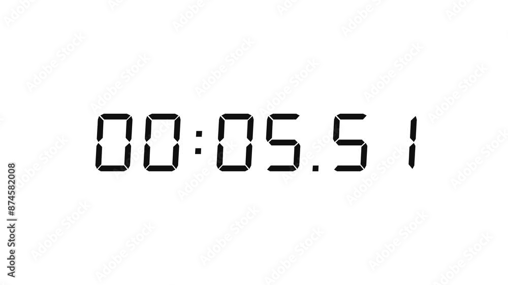 Poster 6 digits matte black digital countdown timer starting at 00:10:00 (10 seconds) on white background, 