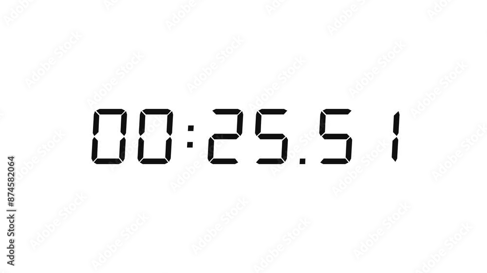 Poster 6 digits matte black digital countdown timer starting at 00:30:00 (30 seconds) on white background, 