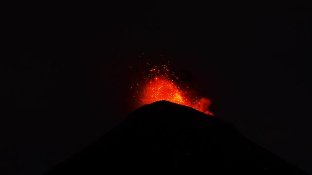 4k Volcan de Fuego erupting at night, Guatemala