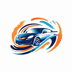 A car is shown in a splash of blue, orange and white