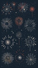 Firework line icon set. Christmas sparkler confetti, firecracker minimal vector illustration. Simple outline sign for New Year celebration party. Editable Stroke stock illustration