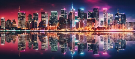 Nighttime Cityscape with Reflections