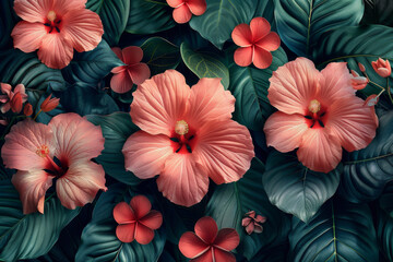 Obraz premium Seamless pattern Summer beautiful fantasy vintage wallpaper all tropical botanical flowers bunch,vintage motif for floral print digital background 