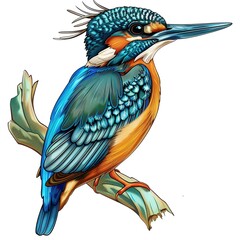 Obraz premium Kingfisher Vintage fashion cartoon isolated whitebackground