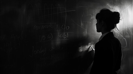 Woman silhouette on chalkboard background.