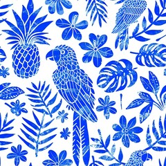 Colorful Parrot and Geometric Shapes Seamless Pattern