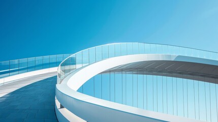 Modern bridge with sleek design elements and curved lines, set against a clear blue sky, emphasizing contemporary architecture