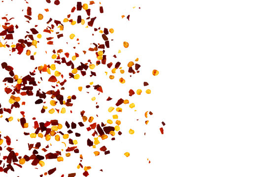 organic kashmiri red chili pepper flakes powder burst texture,cutout transparent background,png format
