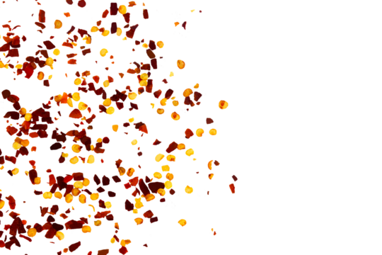 organic kashmiri red chili pepper flakes powder burst texture,cutout transparent background,png format