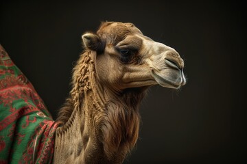 Obraz premium Mystic portrait of Dromedary Camel, full body view, isolated on black background