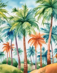 Tropical Palm Trees in Vibrant Watercolor Art